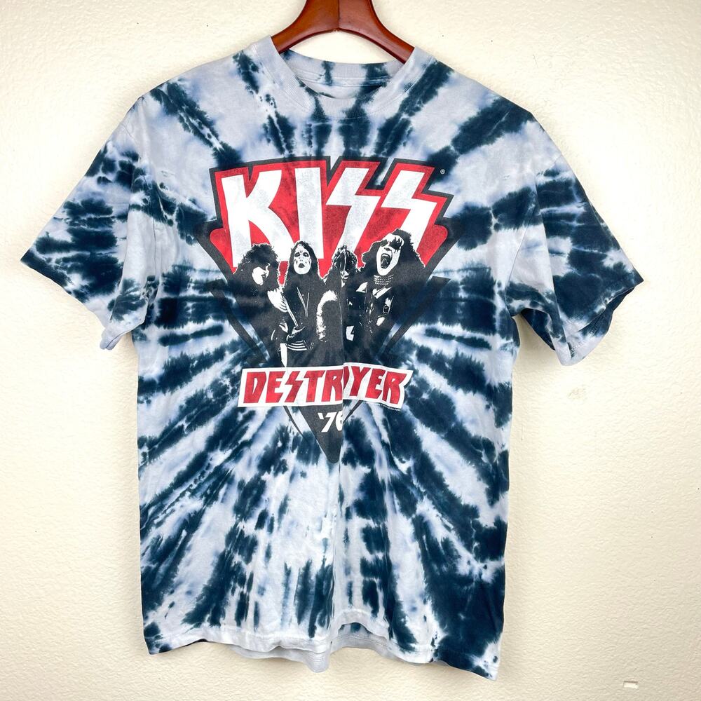 Liquid Blue KISS Tie-Dye Band Tee in Black, White, Red
